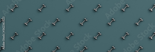 3d rendering of bones for dog on the dark green background. minimalistic background. Wide background site head and cover photo. Pattern for texture of wallpaper. Design for poster, branding, banner.
