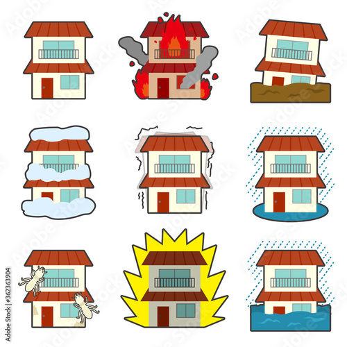 家と災害のイラスト