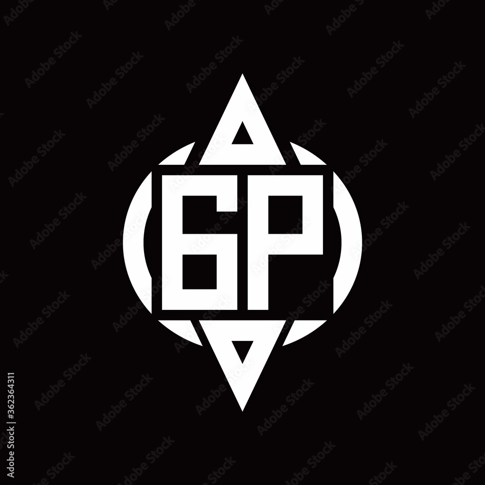 GP Logo with circle rounded combine triangle top and bottom side design template