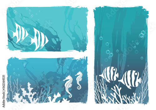 海の生き物　背景イラストセット