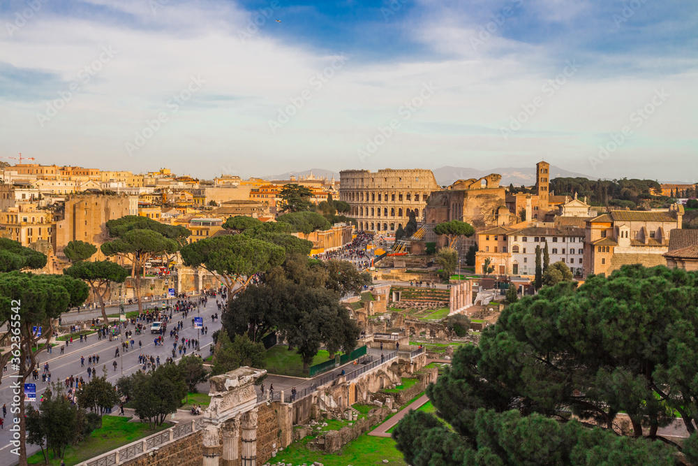 View from the Capitol hill to the Colosseum. Rome. Italy