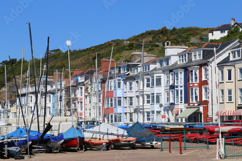 Seafront buildings and boats in Aberdyfi, Gwynedd, Wales, UK> photo