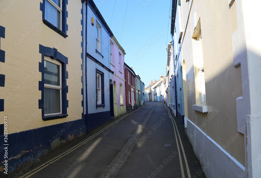 Tiny, narrow streets behind the seafront in the quaint fishing village of Appledore, Devon, England.