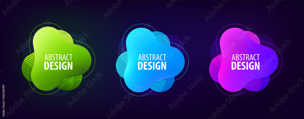 Set of Abstract Gradient geometric shapes with flowing liquid form. Dynamic Fluid trendy design elements  for your template banner poster or website presentation