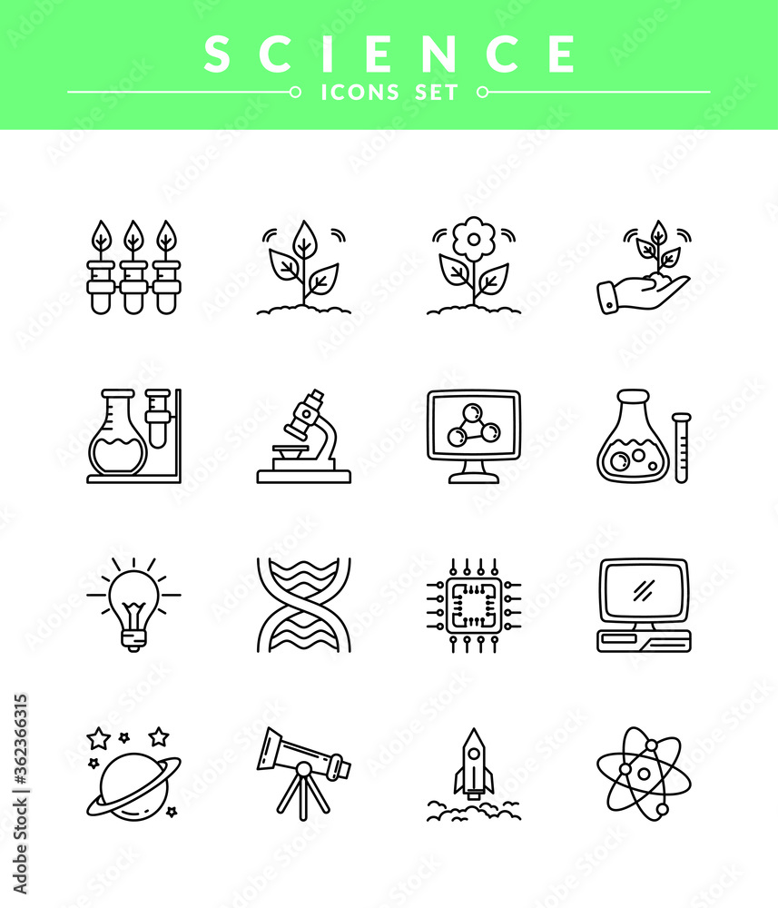 Science and technology vector Icon set. New and trendy linear pictogram pack. modern vector icon concept for web graphics