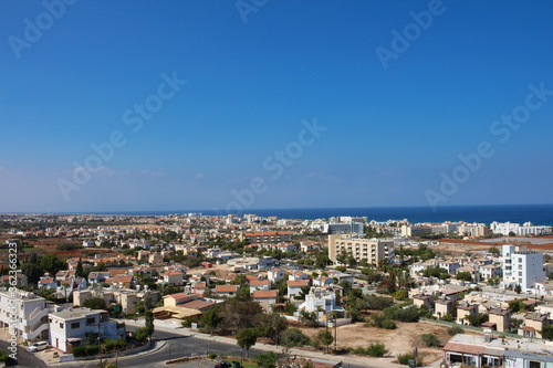 View of the resort town of Protaras from the observation deck against the blue sky. Cyprus.