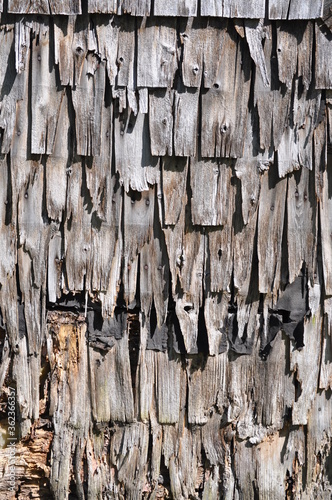 Extremely Weathered Gray Shingles on the Side of a Barn vertical