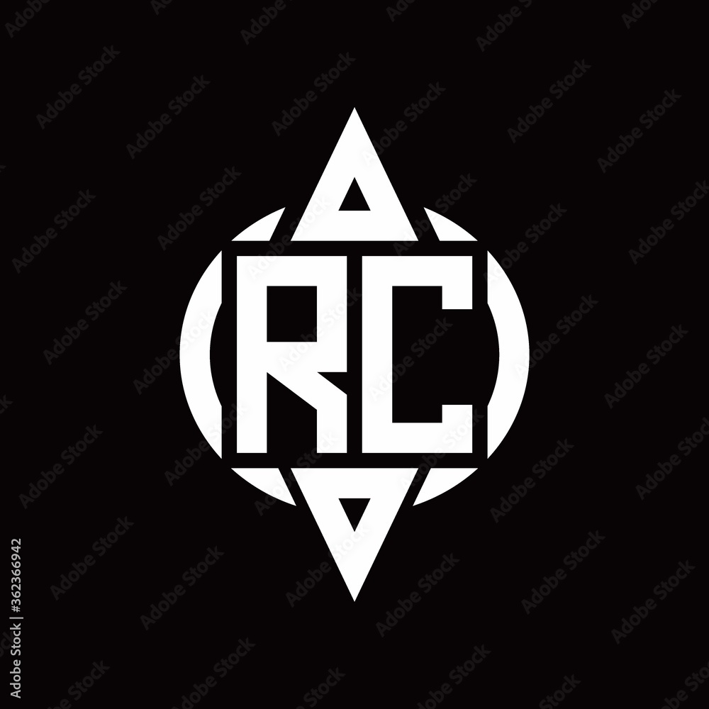 RC Logo with circle rounded combine triangle top and bottom side design template RC Logo with circle rounded combine triangle top and bottom side design template