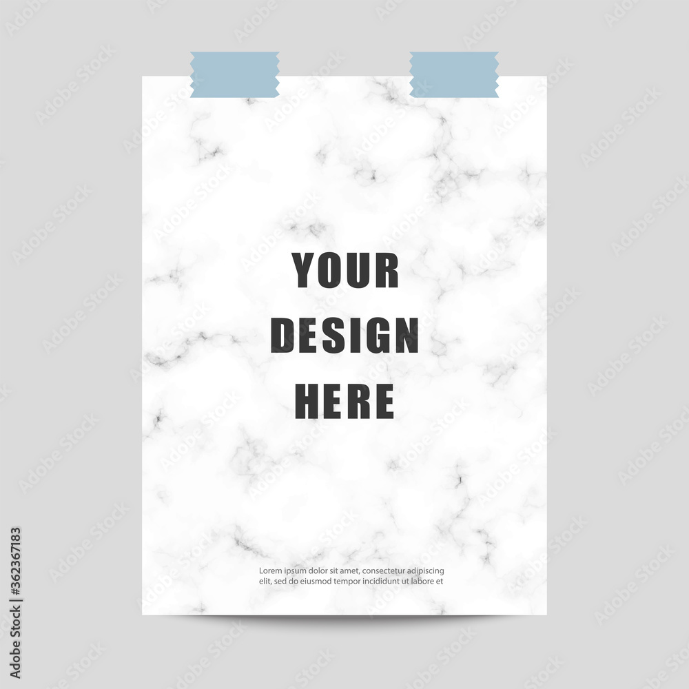 Poster mockup with marble pattern and scotch tape