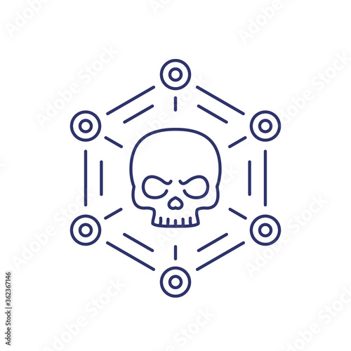 malware, cyber attack or virus line icon
