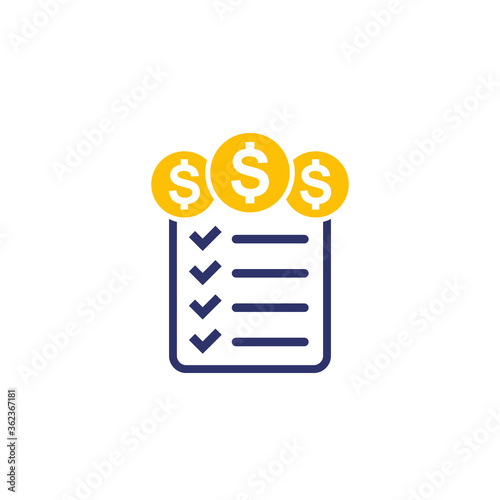 payments and checklist icon on white