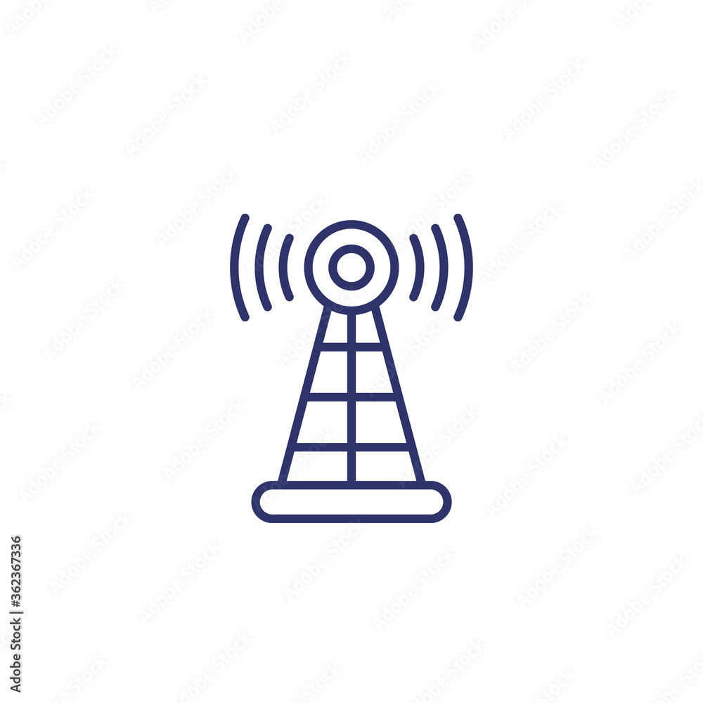antenna, radio tower line icon on white antenna, radio tower line icon on white