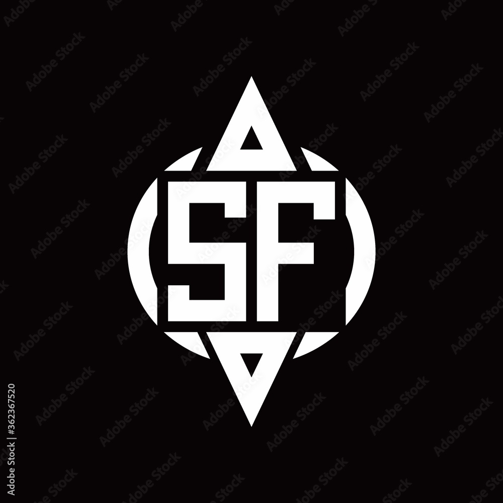 SF Logo with circle rounded combine triangle top and bottom side design template SF Logo with circle rounded combine triangle top and bottom side design template