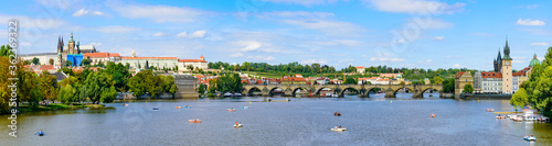 Panorama of Prague Castle, Charles Bridge and River Vltava in Prague, Czech Republic