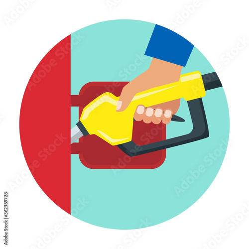 hand holding gasoline pistol pump fuel nozzle. vector illustration