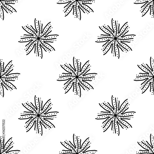 Seamless pattern made from doodle abstract snowflakes. Isolated on white background. Vector stock illustration.