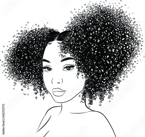 Curly beauty girl illustration isolated on clear background with long hair. Hand draw idea for business cards, templates, web, brochure, posters, postcards, salon