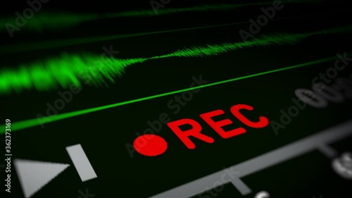 Audio Spectrum with REC (Record) Symbol on Monitor Screen
