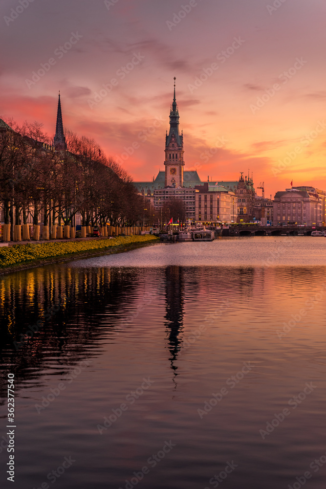 Fototapeta premium Hamburg Rathaus Alster