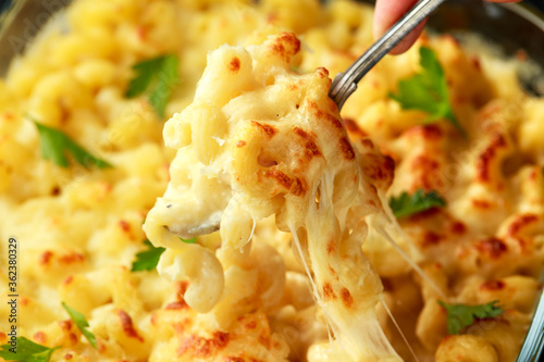 macaroni pasta and cheese bake with creamy bechamel sauce