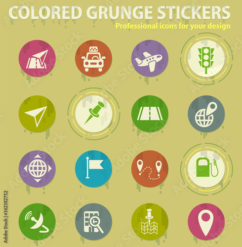 navigation ransport map colored grunge icons