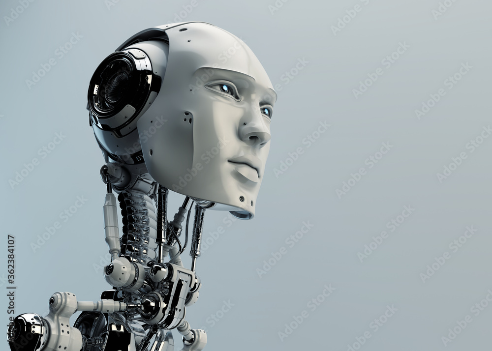Stylish handsome cyborg head in profile / Futuristic man 3d rendering Stylish handsome cyborg head in profile / Futuristic man 3d rendering