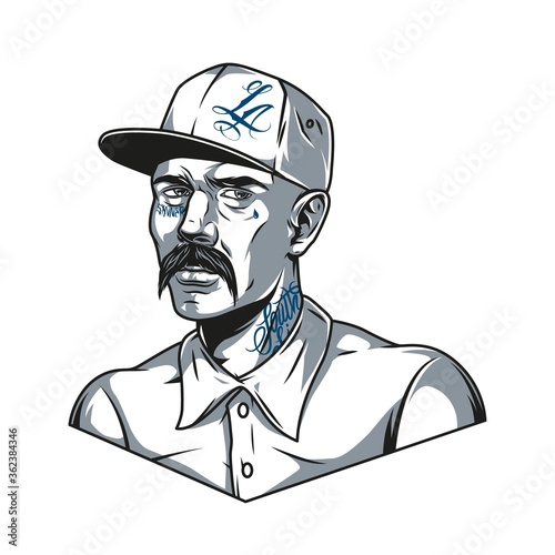 Mustached latino man in baseball cap