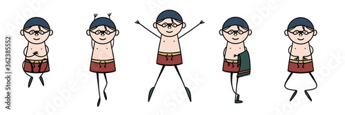 Set of characters in a flat style. Swimmer in various situations