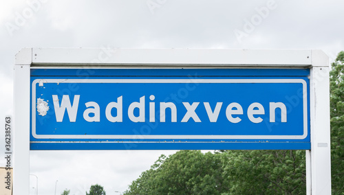 Place name sign of Waddinxveen, a town in the western part of The Netherlands