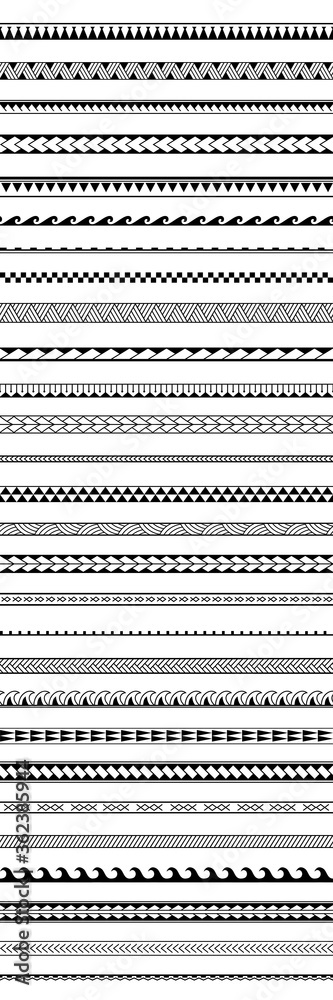 Set of vector ethnic seamless pattern in maori tattoo style. Geometric border with decorative ethnic elements. Vertical pattern. Design for home decor, wrapping paper, fabric, carpet, textile, cover Set of vector ethnic seamless pattern in maori tattoo style. Geometric border with decorative ethnic elements. Vertical pattern. Design for home decor, wrapping paper, fabric, carpet, textile, cover