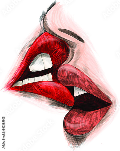 kiss people lips love in color vector illustration print