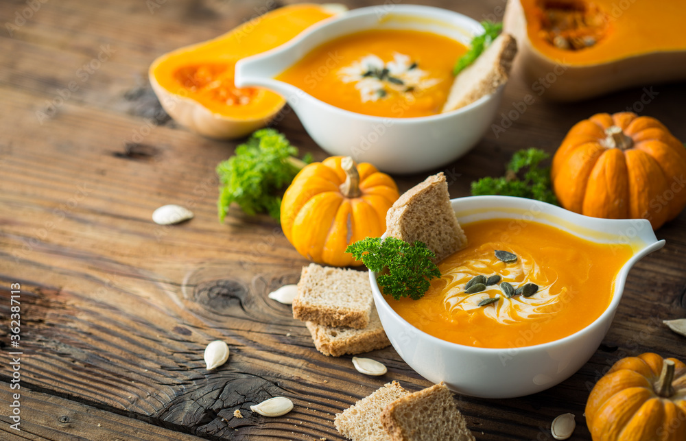 Pumpkin soup with parsley and cream Pumpkin soup with parsley and cream