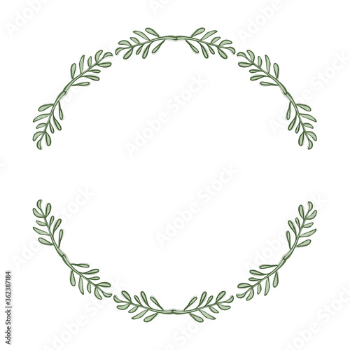 Wreath of branches with green leaves without background, frame vector