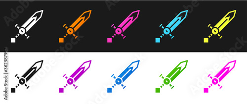 Set Medieval sword icon isolated on black and white background. Medieval weapon. Vector.
