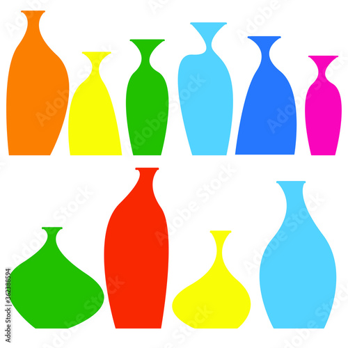 Set of vector images of multicolored bottles on a white background. Vector isolated drawings.