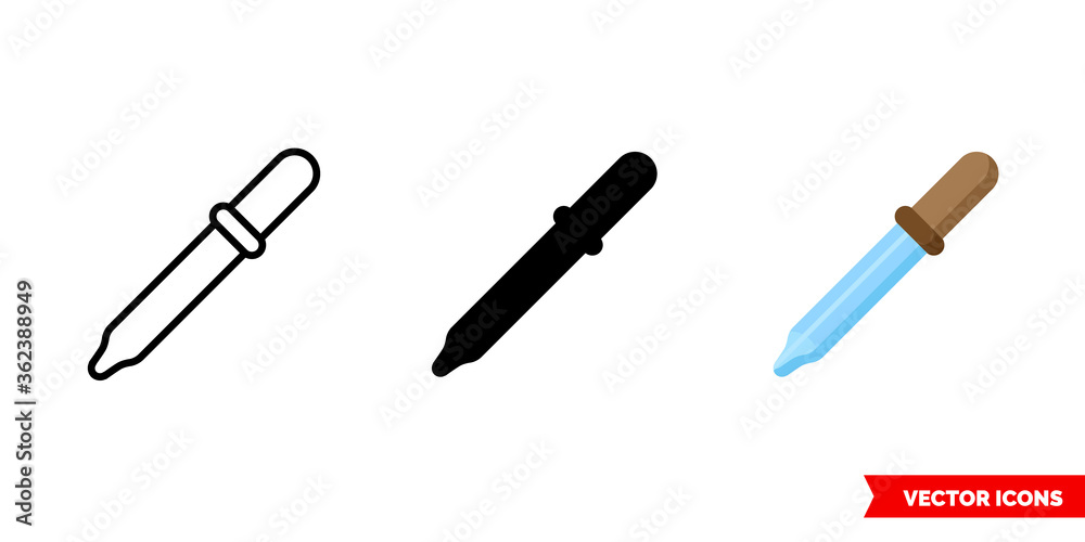 Pipette icon of 3 types. Isolated vector sign symbol.