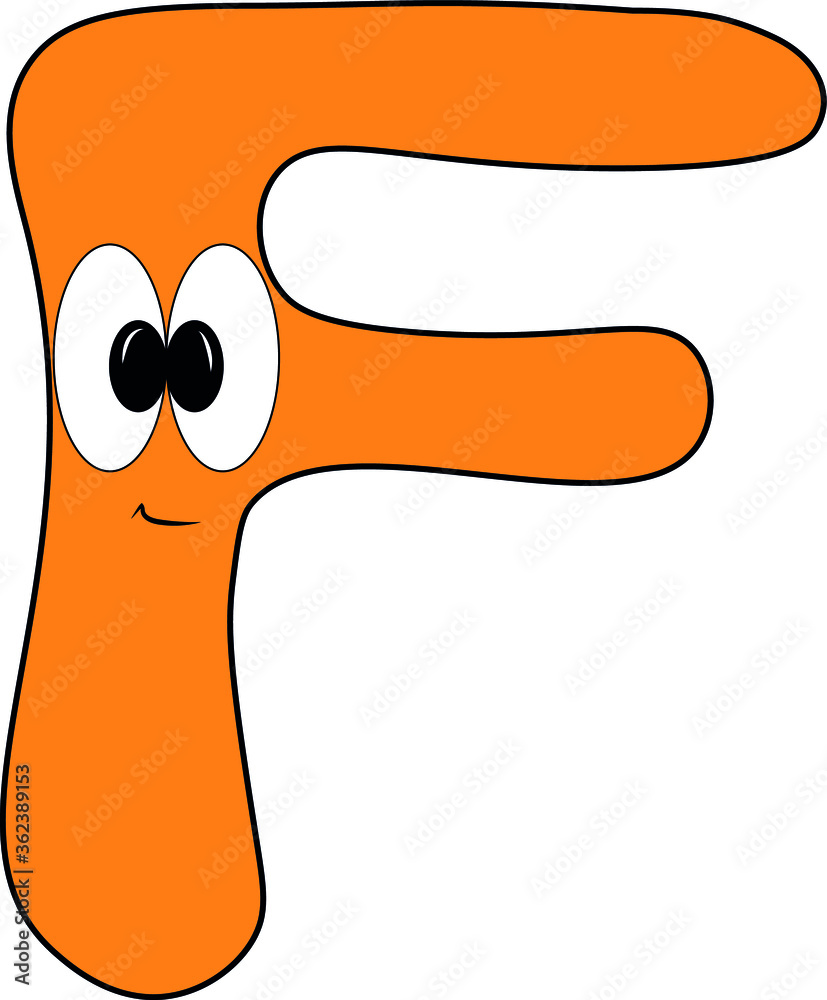 Funny children's colorful bright alphabet. The Letter F. Funny round surprised eyes. A friendly image. Joking friends of the letter.