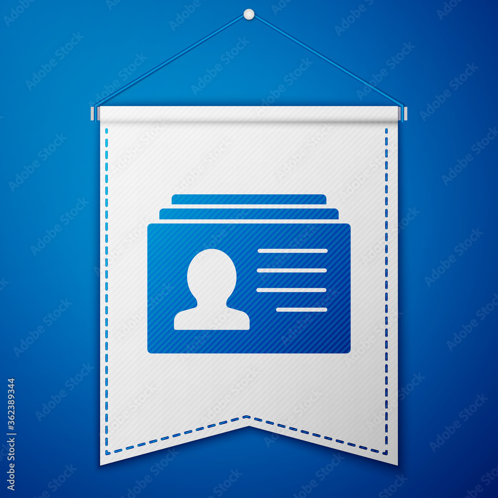 Blue Resume icon isolated on blue background. CV application. Searching professional staff. Analyzing personnel resume. White pennant template. Vector. Blue Resume icon isolated on blue background. CV application. Searching professional staff. Analyzing personnel resume. White pennant template. Vector.