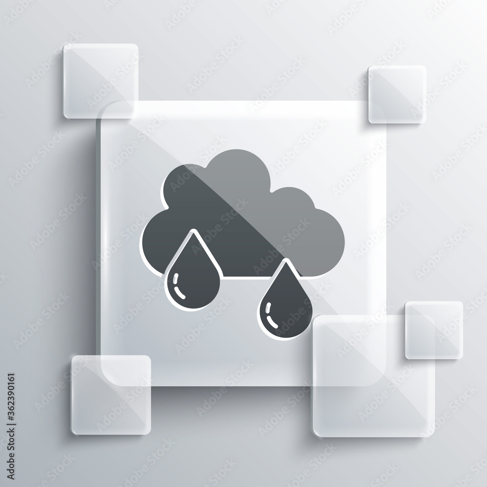 Grey Cloud with rain icon isolated on grey background. Rain cloud precipitation with rain drops. Square glass panels. Vector. Grey Cloud with rain icon isolated on grey background. Rain cloud precipitation with rain drops. Square glass panels. Vector.