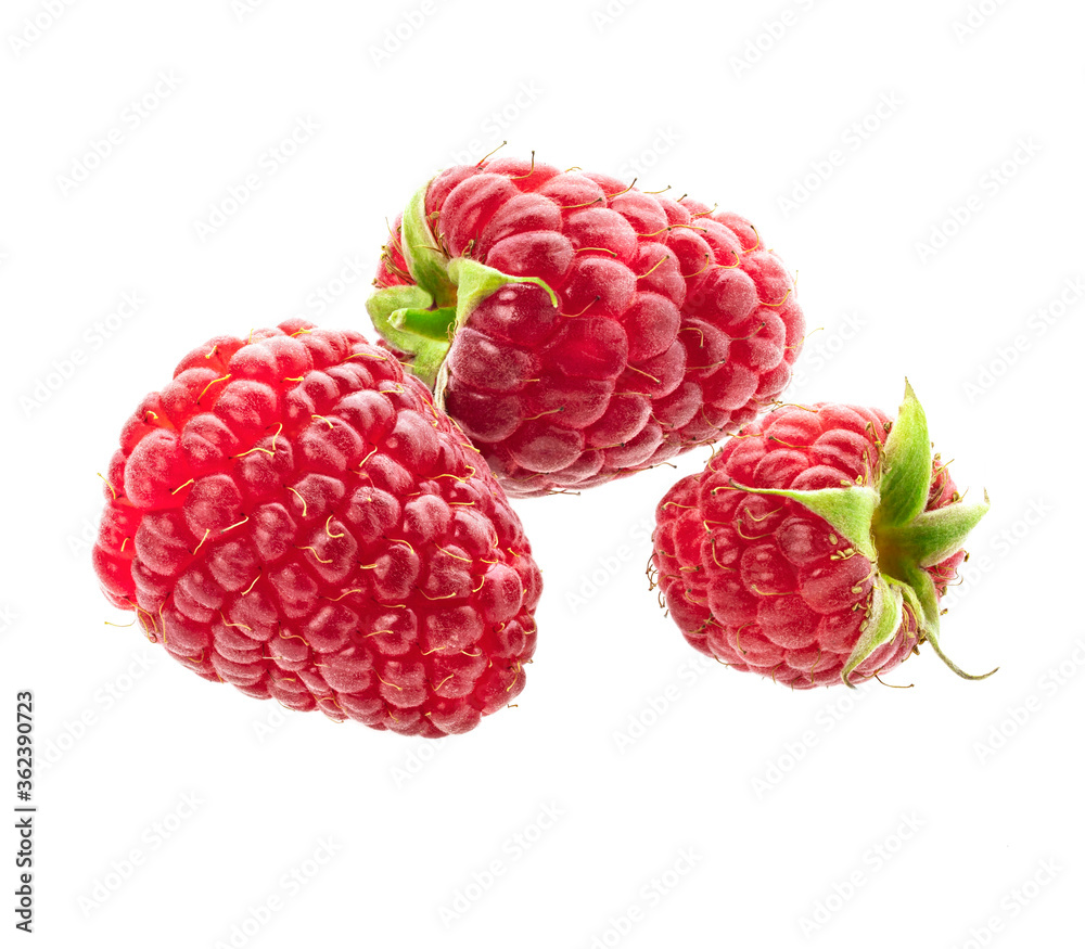 Ripe raspberries isolated on white background cutout Ripe raspberries isolated on white background cutout