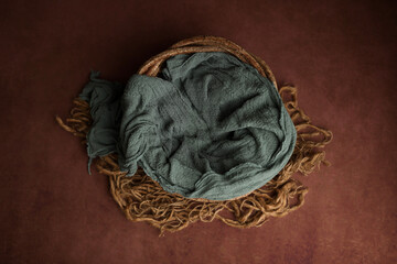 Newborn photography digital background prop. wicker basket on a painted canvas.