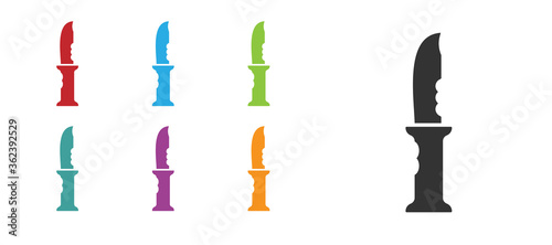 Black Military knife icon isolated on white background. Set icons colorful. Vector.