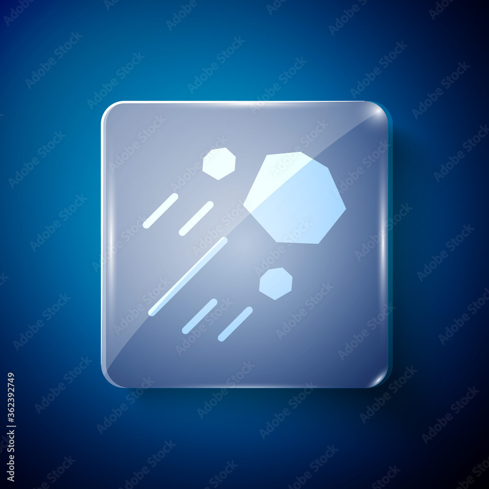 White Flying stone icon isolated on blue background. Square glass panels. Vector. White Flying stone icon isolated on blue background. Square glass panels. Vector.
