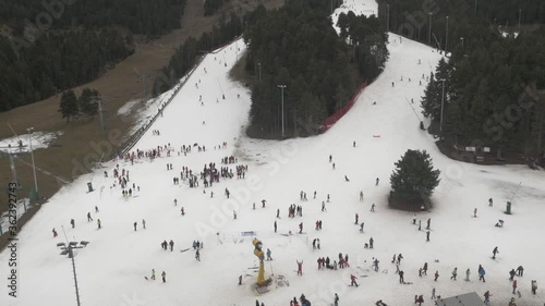 Aerial Masella drone ski resort snow sport night people mountain snowplow photo