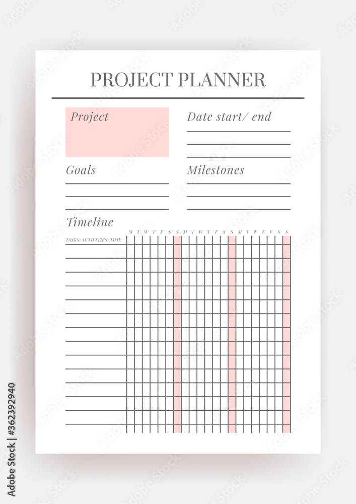 Planner sheet vector. Printable vertical notebook page Planner sheet vector. Printable vertical notebook page