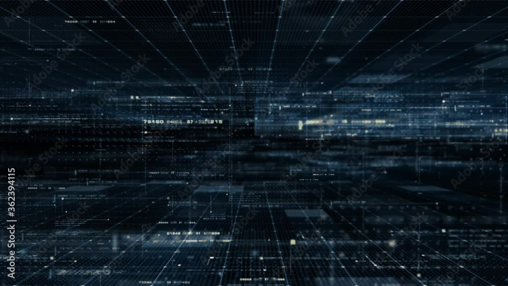 Futuristic digital generated motion abstract matrix cyber environment big data analytic artificial intelligent simulation, loop video for digital background
