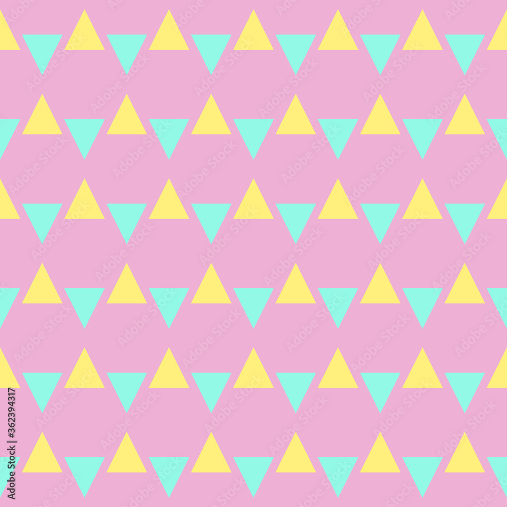 Yellow and blue triangles seamless pattern on a pale pink background. Cute trendy geometric pattern Yellow and blue triangles seamless pattern on a pale pink background. Cute trendy geometric pattern