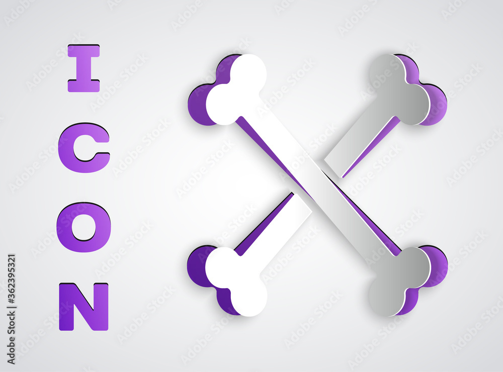 Paper cut Crossed human bones icon isolated on grey background. Paper art style. Vector. Paper cut Crossed human bones icon isolated on grey background. Paper art style. Vector.