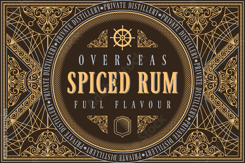 Spiced Rum - ornate vintage decorative label