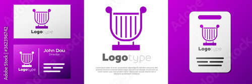 Logotype Ancient Greek lyre icon isolated on white background. Classical music instrument, orhestra string acoustic element. Logo design template element. Vector.